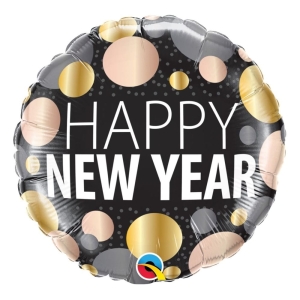Balon foliowy Happy New Year kropki 45 cm