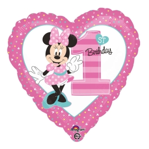 Balon foliowy na roczek Myszka Minnie serce różowy 48 cm