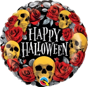 Balon foliowy złote czaszki Happy Halloween 45 cm