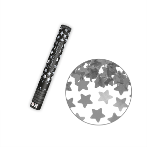 Konfettikanon stjärnor metallic silver 40 cm