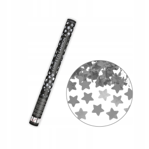 Konfettikanon stjärnor metallic silver 60 cm