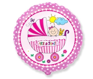 Balon foliowy wózek różowy 45 cm