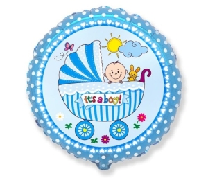 Balon foliowy wózek niebieski 45 cm