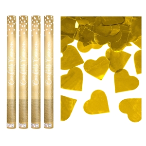 Konfettikanoner hjärtan metallic guld 60 cm 4 st