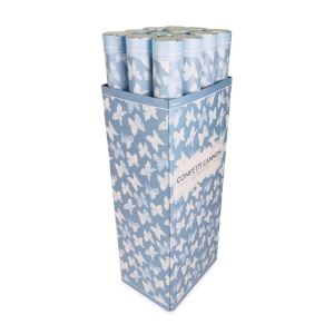 Konfettikanoner vita fjärilar 60 cm, kartong 36 st