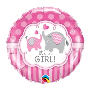 Balon foliowy słonie It's a girl okrągły 18 cali 45 cm