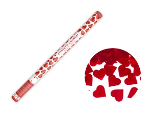 Konfettikanon hjärtan metallic röda 80 cm
