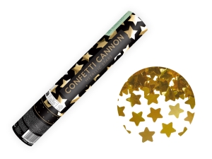 Konfettikanon stjärnor metallic guld 28 cm