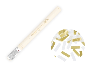 Konfettikanon rektanglar papper vit och guld 35 cm