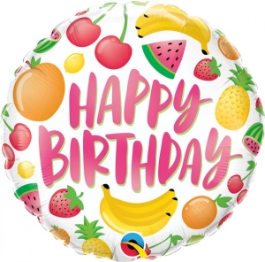 Balon foliowy Happy Birthday owoce okrągly 18 cali