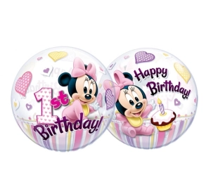 Balon foliowy Bubble Poj. Minne Mouse 1 Urodziny 22 cale