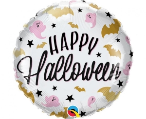 Balon foliowy Happy Halloween nietoperze i duchy okrągły 18 cali