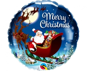 Balon foliowy Merry Christmas Św. Mikołaj okrągły 18 cali