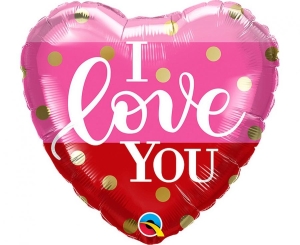 Balon foliowy serce I Love You złote groszki 18 cali