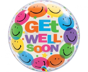 Balon foliowy Bubble Poj. Get Well Soon - Smile Faces 22 cale