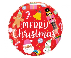 Balon foliowy Merry Christmas świąteczne ozdoby okragły 18 cali