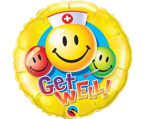 Balon foliowy Get Well z uśmiechami okrągły 18 cali