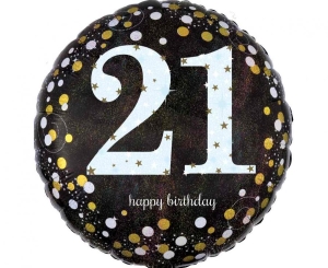 Balon foliowy Happy Birthday 21 sparkling Holo okrągły 18 cali