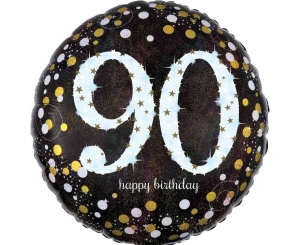 Balon foliowy Happy Birthday 90 sparkling Holo okrągły 18 cali