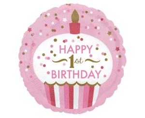 Balon foliowy 1st Birthday Cupcake Girl okrągły 18 cali