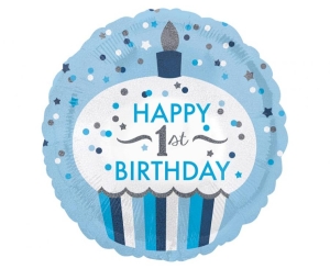 Balon foliowy 1st Birthday Cupcake Boy okrągły 18 cali