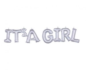 Balon foliowy Napis IT'S A GIRL srebrny holograficzny
