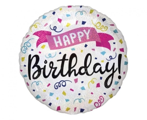 Balon foliowy Happy Birthday - Holo Sparkle Banner okrągły 18 cali