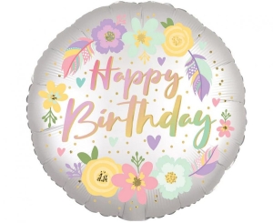 Balon foliowy Boho Bday Satin Flowers okrągły 18 cali