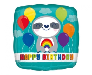 Balon foliowy Happy Birthday Leniwiec z tęczą 18 cali