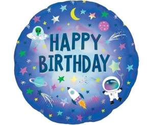Balon foliowy Happy Birthday kosomos okrągły 18 cali