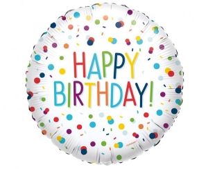 Balon foliowy Happy Birthday confetti okrągły 18 cali