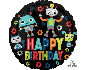 Balon foliowy Happy Birthday Birthday robots okrągły 18 cali