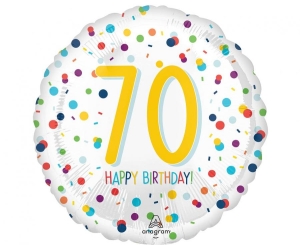 Balon foliowy Happy Birthday 70 confetti okrągły 18 cali