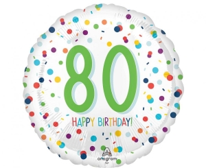 Balon foliowy Happy Birthday 80 confetti okrągły 18 cali
