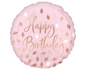 Balon foliowy Happy Birthday różowy okrągły 18 cali