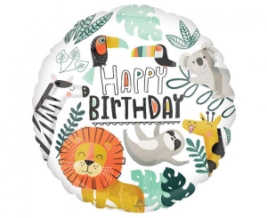Balon foliowy Happy Birthday dżungle okrągły 18 cali