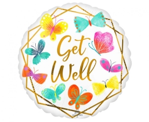 Balon foliowy Get well white & gold okrągły 18 cali