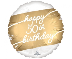 Balon foliowy Happy Birthday 50 golden age okrągły 18 cali