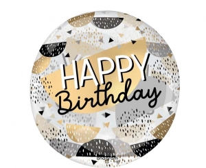 Balon foliowy Happy Birthday black & gold okrągły 18 cali