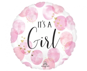 Balon foliowy Its a Baby Girl pink watercolor okrągły 18 cali