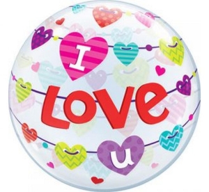 Balon foliowy Bubble Poj. I Love U Banner Hearts 22 cale