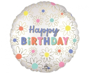 Balon foliowy Happy Birthday stokrotki okrągły 18 cali