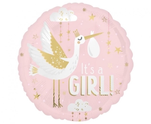 Balon foliowy Its a girl bocian okrągły 18 cali