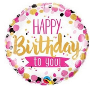 Balon foliowy Happy Birthday To You Pink & Gold Dots okrągły 18 cali