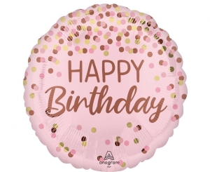 Balon foliowy Happy Birthday pretty pink okrągły 18 cali