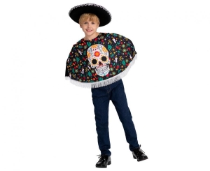 Strój dla dzieci Dia de los Muertos ( ponczo kapelusz) rozm. 120/130 cm