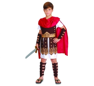 Strój dla dzieci Gladiator (tunika z pancerzem peleryna nakładki na ręce i nogi) rozm. 120/130 cm