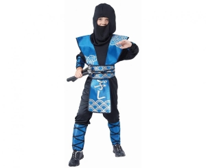 Strój dla dzieci Niebieski Ninja (koszula spodnie kominiarka kamizelka kuloodporna rękawice nagolenniki) rozm.110/120 cm