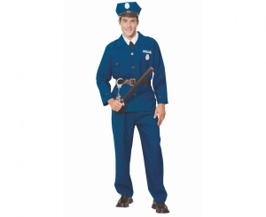 Strój dla dorosłych Policjant (koszula spodnie pasek czapka kołnierzyk z krawatem) rozm.56