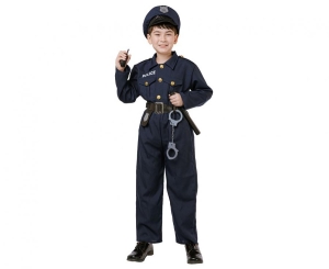 Strój dla dzieci Policjant (bluzka spodnie pasek czapka kajdanki krótkofalówka pałka) rozm. 120/130 cm